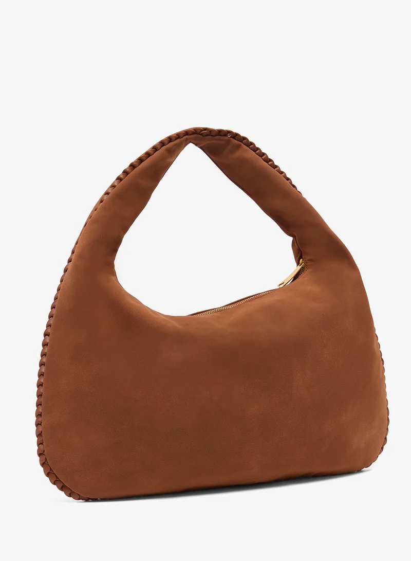 ELLA Suede Slouch Shoulder Bag With Bead Detailing